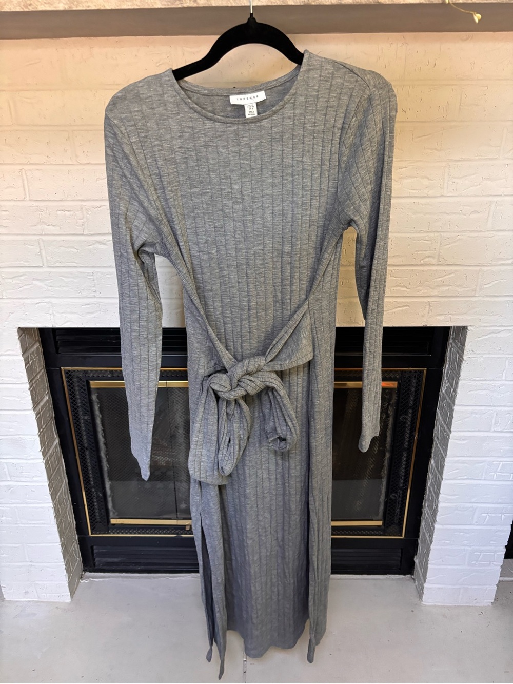 Topshop Gray Ribbed Tie-Waist Maxi Dress